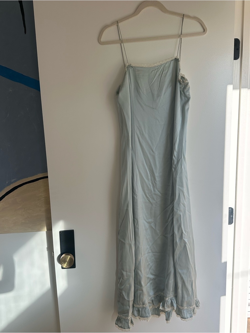 Light Blue Slip Maxi Dress with Ruffle Hem - Picture 2 of 7